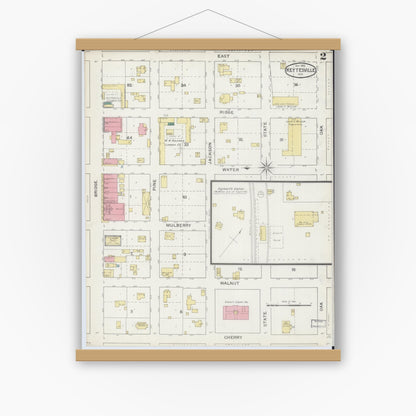 Old map wall art mockup — magnetic wood frame on white wall — Sanborn Fire Insurance Map from Keytesville, Chariton County, Missouri (1893), Sheet #0002