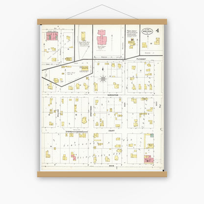 Old map wall art mockup — magnetic wood frame on white wall — Sanborn Fire Insurance Map from Waukon, Allamakee County, Iowa (1902), Sheet #0004