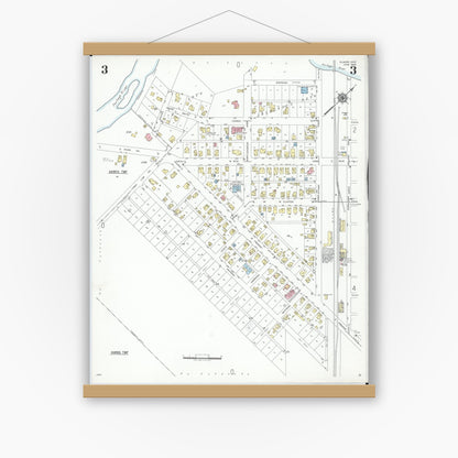 Old map wall art mockup — magnetic wood frame on white wall — Sanborn Fire Insurance Map from Elmore, Ottawa County, Ohio (1948), Sheet #0003