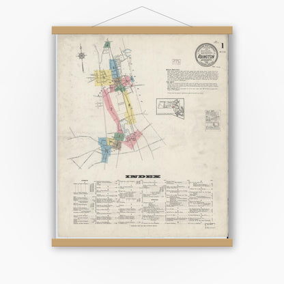 Old map wall art mockup — magnetic wood frame on white wall — Sanborn Fire Insurance Map from Abington, Plymouth County, Massachusetts (1915) - Complete Map Set