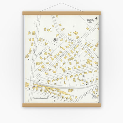 Old map wall art mockup — magnetic wood frame on white wall — Sanborn Fire Insurance Map from Maynard, Middlesex County, Massachusetts (1904), Sheet #0004