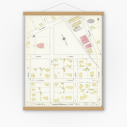 Old map wall art mockup — magnetic wood frame on white wall — Sanborn Fire Insurance Map from Victoria, Victoria County, Texas (1912), Sheet #0003