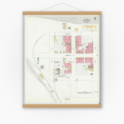 Old map wall art mockup — magnetic wood frame on white wall — Sanborn Fire Insurance Map from Hearne, Robertson County, Texas (1906), Sheet #0003