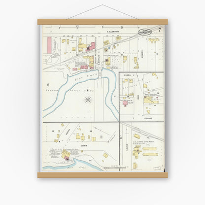 Old map wall art mockup — magnetic wood frame on white wall — Sanborn Fire Insurance Map from Columbia City, Whitley County, Indiana (1897), Sheet #0007