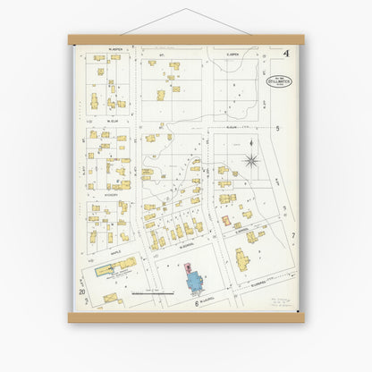 Old map wall art mockup — magnetic wood frame on white wall — Sanborn Fire Insurance Map from Stillwater, Washington County, Minnesota (1904), Sheet #0004