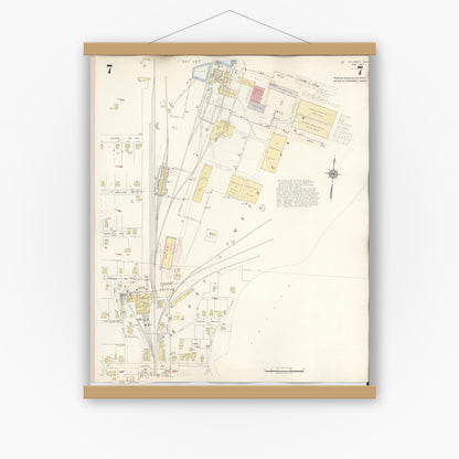 Old map wall art mockup — magnetic wood frame on white wall — Sanborn Fire Insurance Map from Silsbee, Hardin County, Texas (1942), Sheet #0007