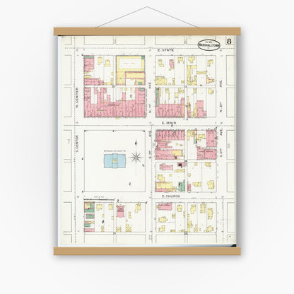 Old map wall art mockup — magnetic wood frame on white wall — Sanborn Fire Insurance Map from Marshalltown, Marshall County, Iowa (1894), Sheet #0008