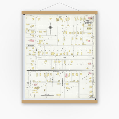 Old map wall art mockup — magnetic wood frame on white wall — Sanborn Fire Insurance Map from Delaware, Delaware County, Ohio (1911), Sheet #0026
