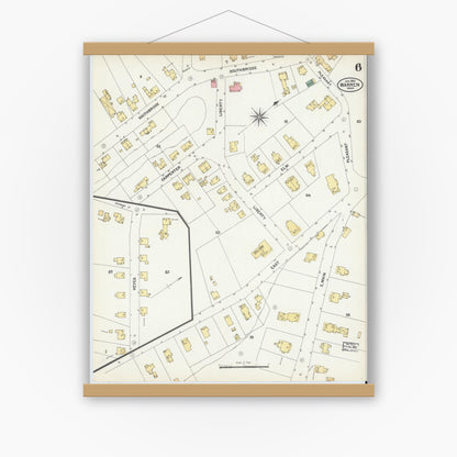 Old map wall art mockup — magnetic wood frame on white wall — Sanborn Fire Insurance Map from Warren, Worcester County, Massachusetts (1902), Sheet #0006