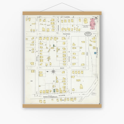 Old map wall art mockup — magnetic wood frame on white wall — Sanborn Fire Insurance Map from Dover, Morris County, New Jersey (1909) - Complete Map Set
