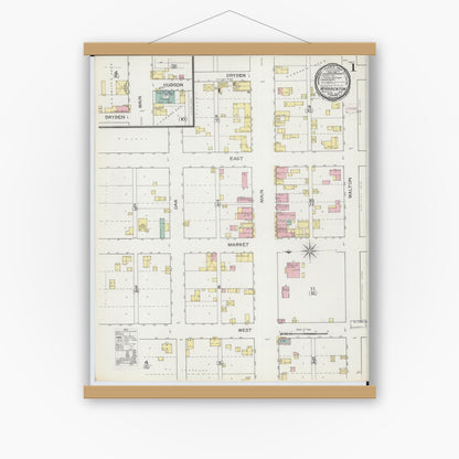 Old map wall art mockup — magnetic wood frame on white wall — Sanborn Fire Insurance Map from Warrenton, Warren County, Missouri (1893) - Complete Map Set