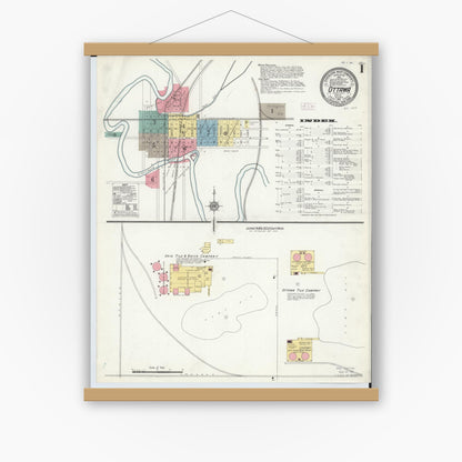 Old map wall art mockup — magnetic wood frame on white wall — Sanborn Fire Insurance Map from Ottawa, Putnam County, Ohio (1911) - Complete Map Set