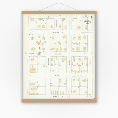 Old map wall art mockup — magnetic wood frame on white wall — Sanborn Fire Insurance Map from Terrell, Kaufman County, Texas (1909), Sheet #0007