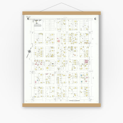 Old map wall art mockup — magnetic wood frame on white wall — Sanborn Fire Insurance Map from Pecos, Reeves County, Texas (1939), Sheet #0006