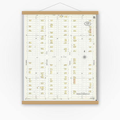 Old map wall art mockup — magnetic wood frame on white wall — Sanborn Fire Insurance Map from Gary, Lake County, Indiana (1908), Sheet #0008