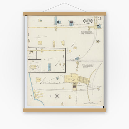 Old map wall art mockup — magnetic wood frame on white wall — Sanborn Fire Insurance Map from Houghton, Houghton County, Michigan (1888), Sheet #0011
