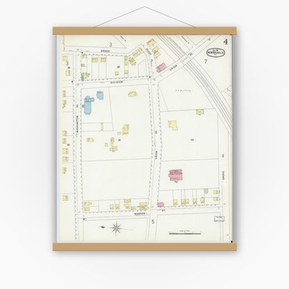 Old map wall art mockup — magnetic wood frame on white wall — Sanborn Fire Insurance Map from New Rochelle, Westchester County, New York (1896), Sheet #0004