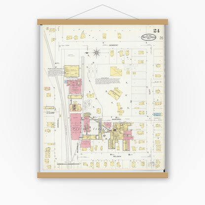Old map wall art mockup — magnetic wood frame on white wall — Sanborn Fire Insurance Map from Battle Creek, Calhoun County, Michigan (1907), Sheet #0024