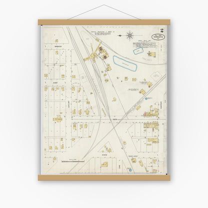 Old map wall art mockup — magnetic wood frame on white wall — Sanborn Fire Insurance Map from Sorento, Bond County, Illinois (1899), Sheet #0002