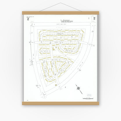 Old map wall art mockup — magnetic wood frame on white wall — Sanborn Fire Insurance Map from Lake Jackson, Brazoria County, Texas (1951), Sheet #0002