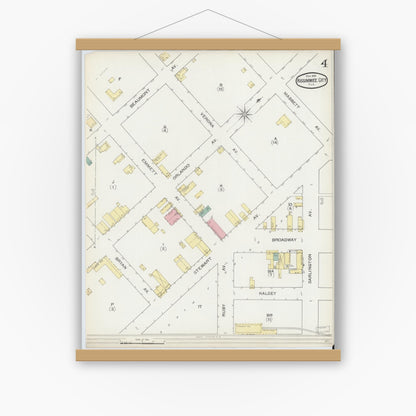 Old map wall art mockup — magnetic wood frame on white wall — Sanborn Fire Insurance Map from Kissimmee, Osceola County, Florida (1893), Sheet #0004