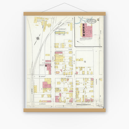 Old map wall art mockup — magnetic wood frame on white wall — Sanborn Fire Insurance Map from Philipsburg, Centre County, Pennsylvania (1917), Sheet #0002