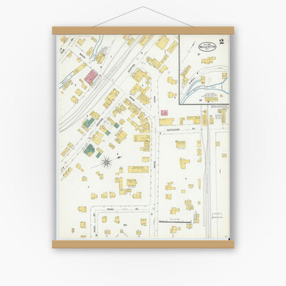 Old map wall art mockup — magnetic wood frame on white wall — Sanborn Fire Insurance Map from Millerton, Dutchess County, New York (1904), Sheet #0002