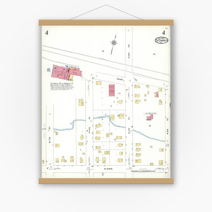 Old map wall art mockup — magnetic wood frame on white wall — Sanborn Fire Insurance Map from Saint Charles, Kane County, Illinois (1923), Sheet #0004