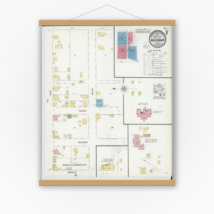 Old map wall art mockup — magnetic wood frame on white wall — Sanborn Fire Insurance Map from West Union, Adams County, Ohio (1904), Sheet #0001