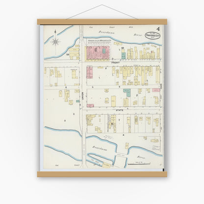 Old map wall art mockup — magnetic wood frame on white wall — Sanborn Fire Insurance Map from Traverse City, Grand Traverse County, Michigan (1890), Sheet #0004