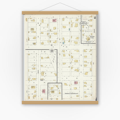 Old map wall art mockup — magnetic wood frame on white wall — Sanborn Fire Insurance Map from Forreston, Ogle County, Illinois (1899), Sheet #0002