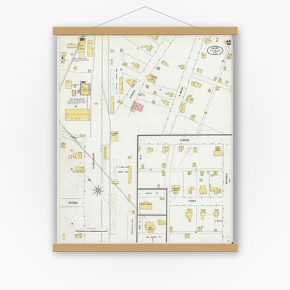 Old map wall art mockup — magnetic wood frame on white wall — Sanborn Fire Insurance Map from Italy, Ellis County, Texas (1899), Sheet #0002