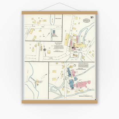 Old map wall art mockup — magnetic wood frame on white wall — Sanborn Fire Insurance Map from Medway, Norfolk County, Massachusetts (1910), Sheet #0010