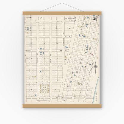 Old map wall art mockup — magnetic wood frame on white wall — Sanborn Fire Insurance Map from Miami Beach, Dade County, Florida (1921), Sheet #0004