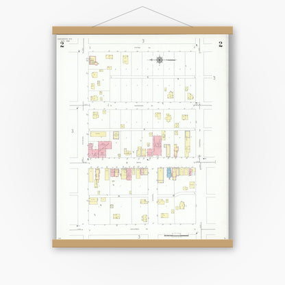 Old map wall art mockup — magnetic wood frame on white wall — Sanborn Fire Insurance Map from Greenwood, Clark County, Wisconsin (1940), Sheet #0002