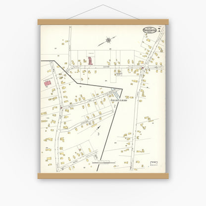 Old map wall art mockup — magnetic wood frame on white wall — Sanborn Fire Insurance Map from Bridgewater, Plymouth County, Massachusetts (1921), Sheet #0007