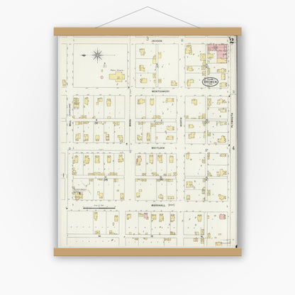 Old map wall art mockup — magnetic wood frame on white wall — Sanborn Fire Insurance Map from Bremen, Marshall County, Indiana (1898), Sheet #0002