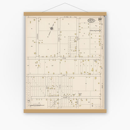 Old map wall art mockup — magnetic wood frame on white wall — Sanborn Fire Insurance Map from Uvalde, Uvalde County, Texas (1922), Sheet #0010