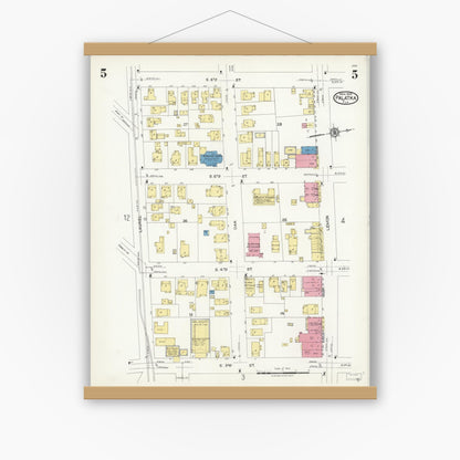 Old map wall art mockup — magnetic wood frame on white wall — Sanborn Fire Insurance Map from Palatka, Putnam County, Florida (1924), Sheet #0005