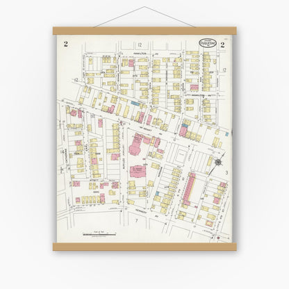 Old map wall art mockup — magnetic wood frame on white wall — Sanborn Fire Insurance Map from Duquesne, Allegheny County, Pennsylvania (1925), Sheet #0002