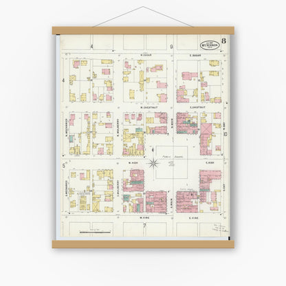 Old map wall art mockup — magnetic wood frame on white wall — Sanborn Fire Insurance Map from Mount Vernon, Knox County, Ohio (1897), Sheet #0008