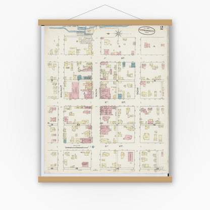 Old map wall art mockup — magnetic wood frame on white wall — Sanborn Fire Insurance Map from Tipp City, Miami County, Ohio (1885), Sheet #0002