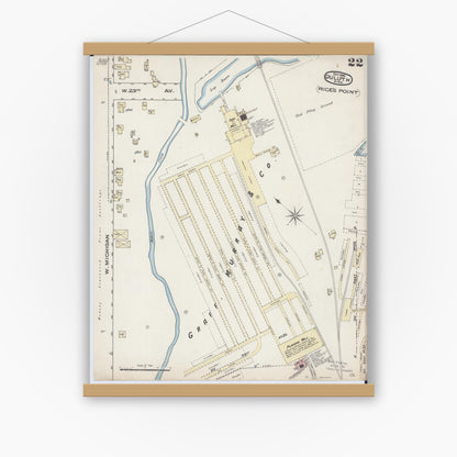 Old map wall art mockup — magnetic wood frame on white wall — Sanborn Fire Insurance Map from Duluth, Saint Louis County, Minnesota (1885), Sheet #0022