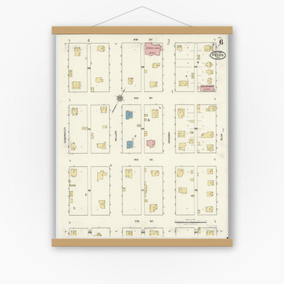 Old map wall art mockup — magnetic wood frame on white wall — Sanborn Fire Insurance Map from Pecos, Reeves County, Texas (1921), Sheet #0006