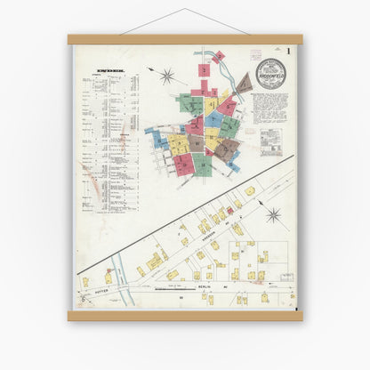 Old map wall art mockup — magnetic wood frame on white wall — Sanborn Fire Insurance Map from Haddonfield, Camden County, New Jersey (1908) - Complete Map Set
