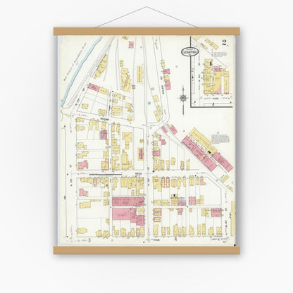 Old map wall art mockup — magnetic wood frame on white wall — Sanborn Fire Insurance Map from Clearfield, Clearfield County, Pennsylvania (1917), Sheet #0002