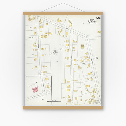 Old map wall art mockup — magnetic wood frame on white wall — Sanborn Fire Insurance Map from Clinton, Worcester County, Massachusetts (1904), Sheet #0022