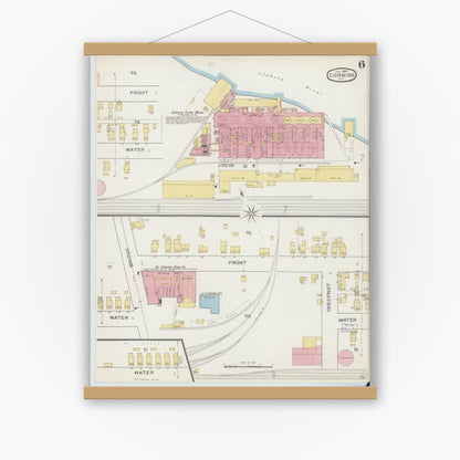 Old map wall art mockup — magnetic wood frame on white wall — Sanborn Fire Insurance Map from Corning, Steuben County, New York (1893), Sheet #0006