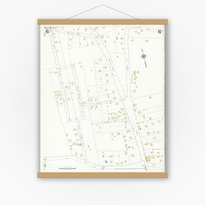 Old map wall art mockup — magnetic wood frame on white wall — Sanborn Fire Insurance Map from Easthampton, Suffolk County, New York (1936), Sheet #0006