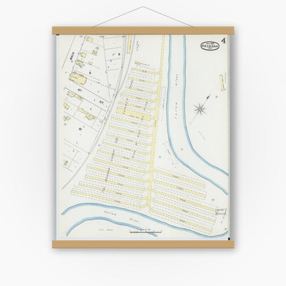 Old map wall art mockup — magnetic wood frame on white wall — Sanborn Fire Insurance Map from Necedah, Juneau County, Wisconsin (1891), Sheet #0004